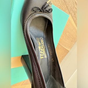 Salvatore ferragamo black leather block heels, size 6.5B.